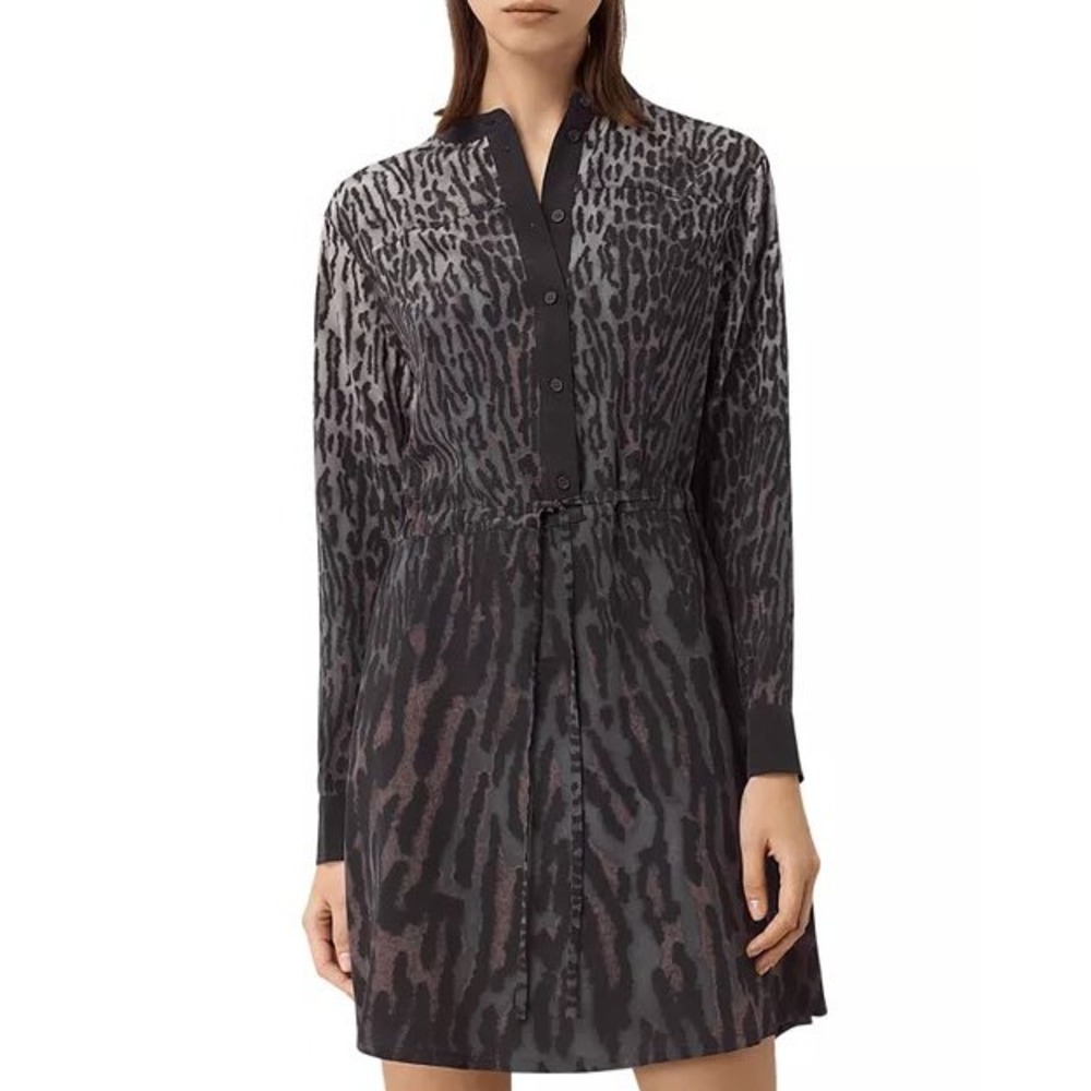 AllSaints Sanko Sinai Silk Mini Dress Animal Print Gray Black Size 2